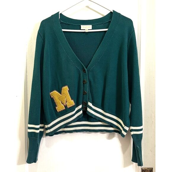 Modcloth Green Varsity Button Up Cardigan Sweater Top  Women's Plus Size 1X - Picture 1 of 8